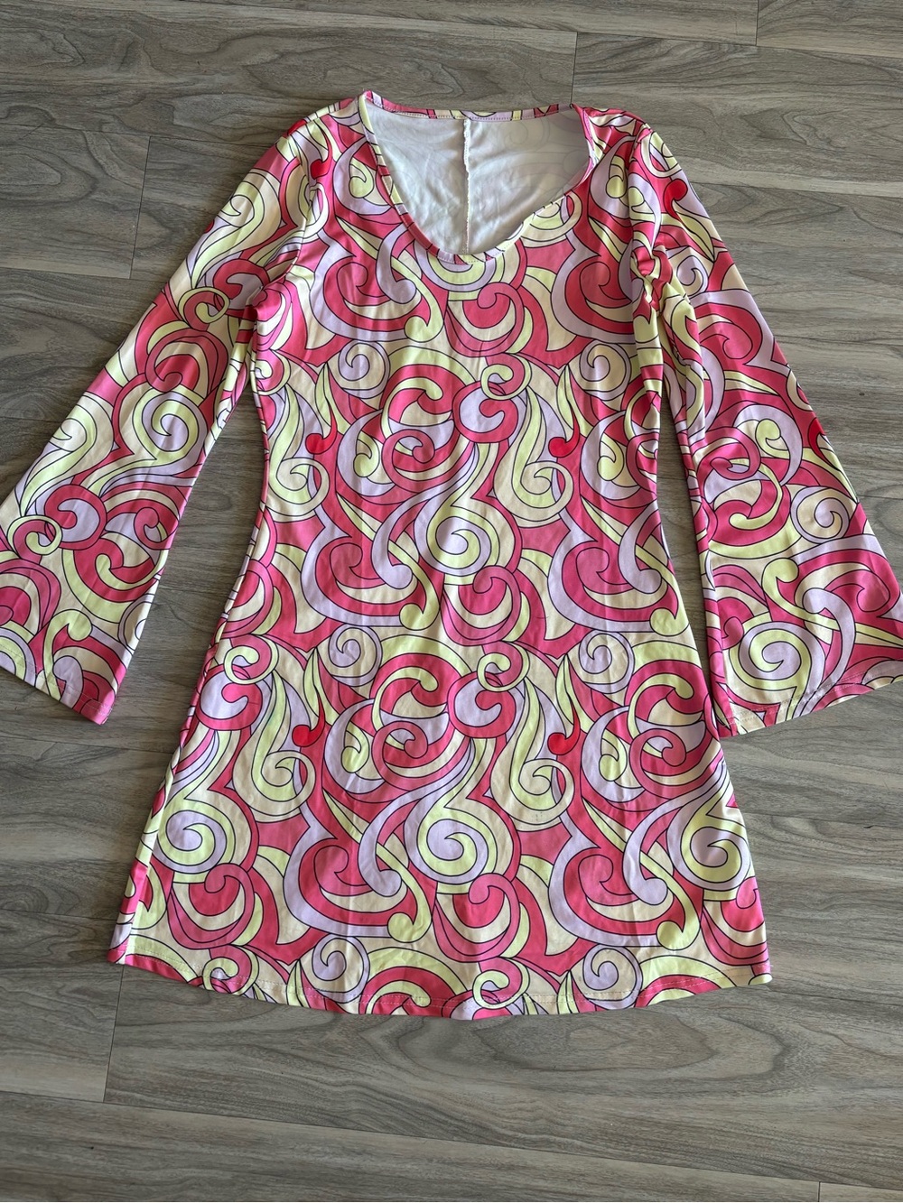 Women's Pink Swirl Print Casual Long Sleeve Dress